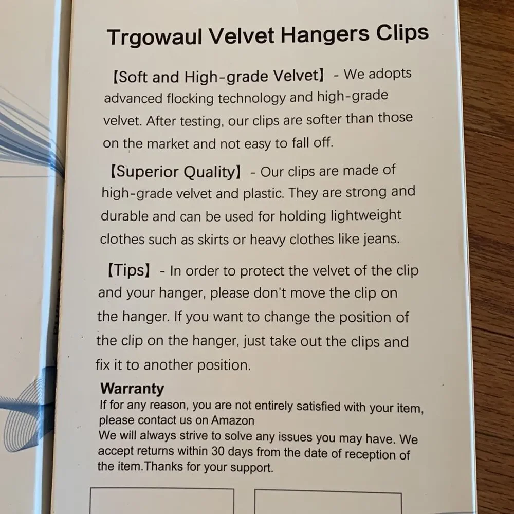 20 piece velvet hanger clips. I have ONE remaining box